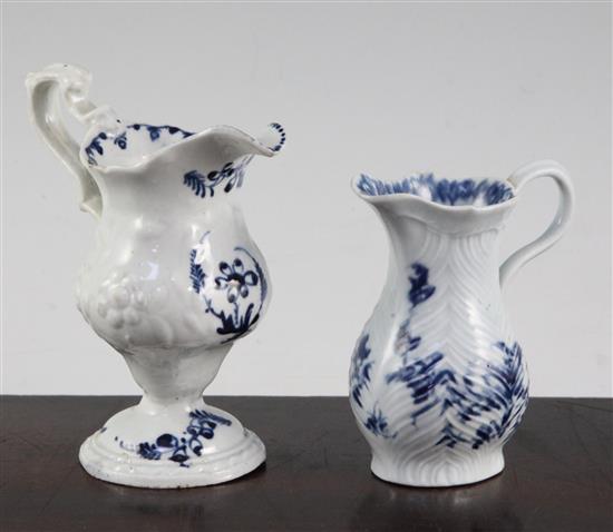 A Worcester feather moulded milk jug & a silver shape milk jug, c.1770, 9cm & 11.8cm